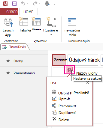 The View Settings/Actions button