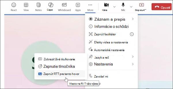 Ďalšie akcie pre schôdzu cez Teams na webe.