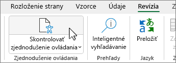 Tlačidlo Kontrola zjednodušenia ovládania na páse s nástrojmi