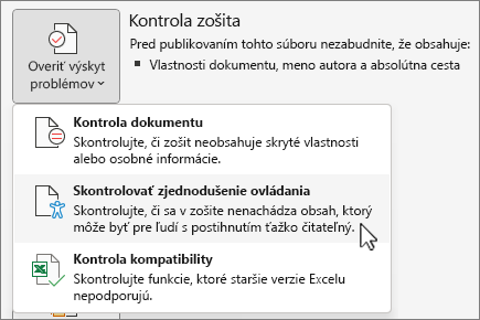 Kontrola výskytu problémov & položka ponuky Kontrola zjednodušenia ovládania
