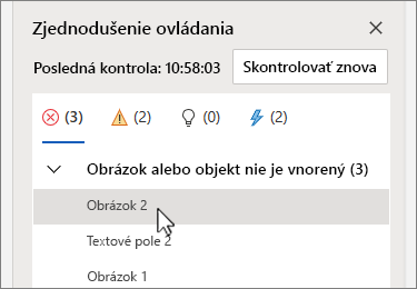 Výber chybovej položky