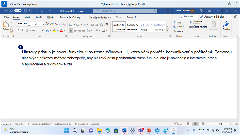 Word document showing voice access asking user to select one occurrence of many.