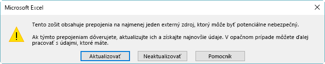 Dialógové okno nefunkčných odkazov v Exceli