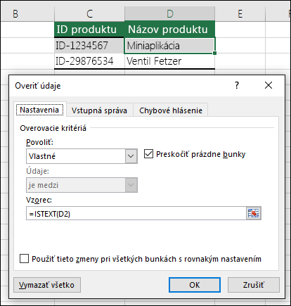 Príklad 2: Vzorce overovania údajov