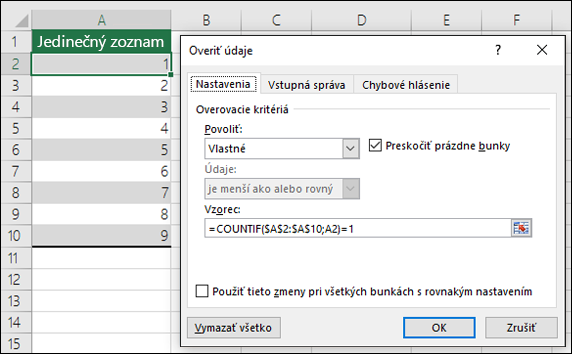 Príklad 4: Vzorce overenia údajov
