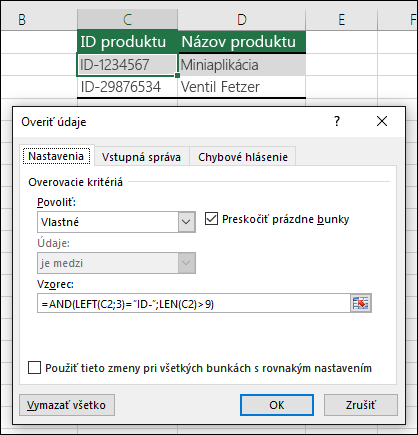 Príklad 6: Vzorce overovania údajov
