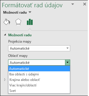 Možnosti oblasti mapy kartogramu v Exceli