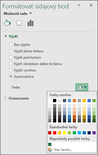 Možnosti farieb kartogramu v Exceli pre grafy s kategóriami