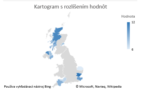 Exceli Graf s jednoznačnými údajmi v kartograme v Exceli