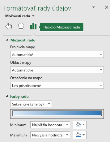 Možnosti radu pracovnej tably Formátovanie objektov v kartograme v Exceli