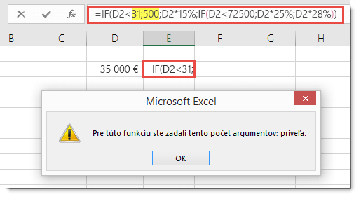 Keď k hodnote pridáte bodkočiarku, zobrazí sa excelová správa.