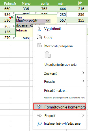Naformátujte komentár tak, že vyberiete text, ktorý chcete formátovať, kliknete pravým tlačidlom myši a vyberiete položku Formátovať komentár.