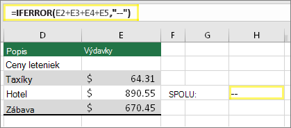 Bunka H4 so vzorcom =IFERROR(E2+E3+E4+E5,--)