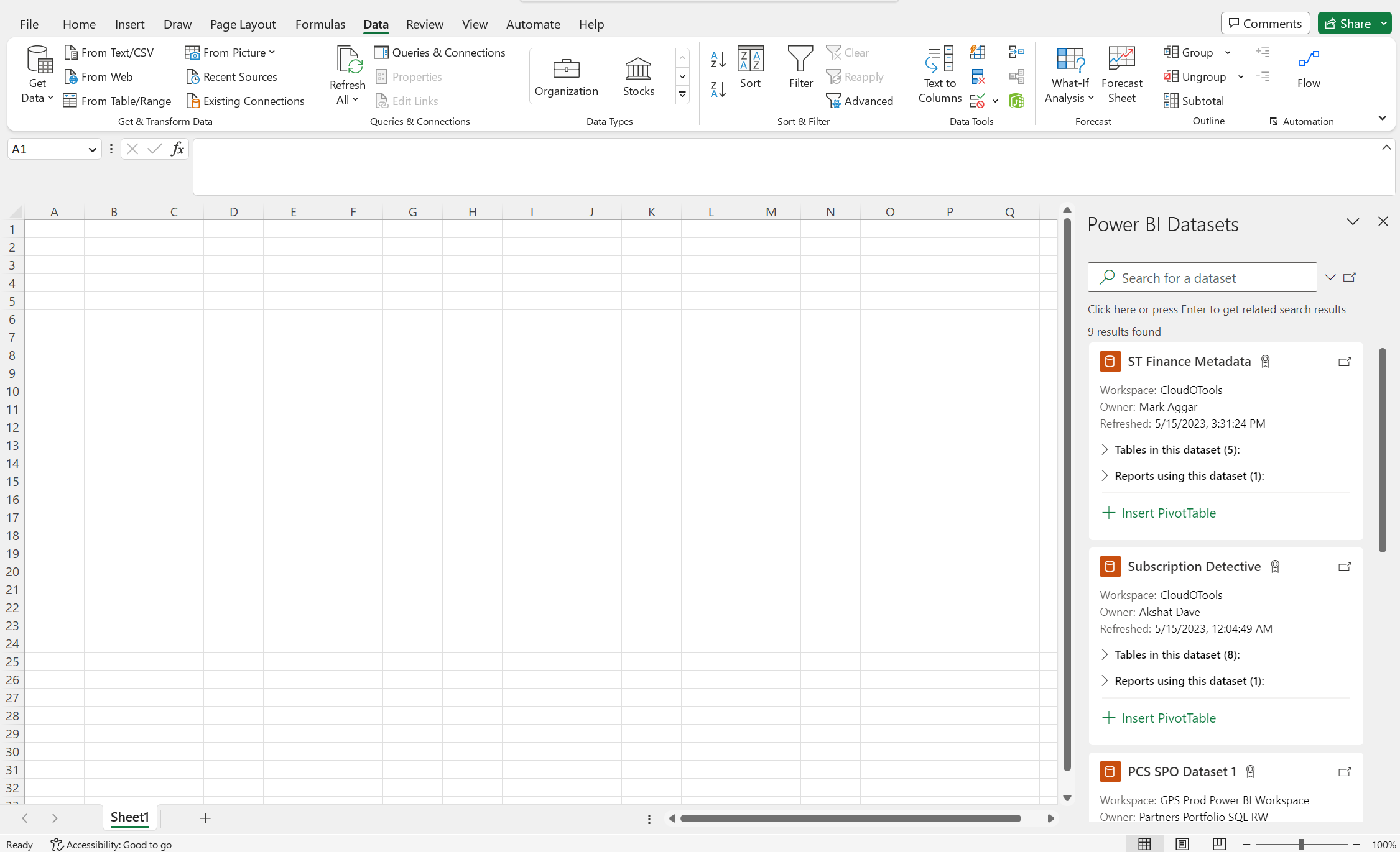 Excelové množiny údajov služby Power BI