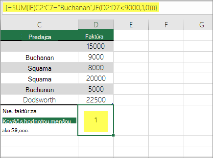 Príklad 3: Funkcie SUM a IF vnorené vo vzorci