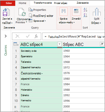 Typické zobrazenie Editor Power Query