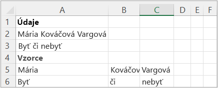 Rozdelí názov a vetu pomocou oddeľovača medzier