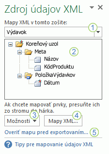 Pracovná tabla zdroja údajov XML