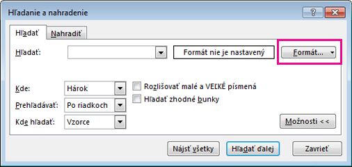 Dialógové okno hľadania