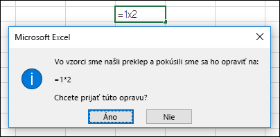 Okno s výzvou na nahradenie znaku x symbolom násobenia *