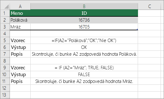 Príklady funkcie IF