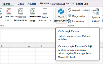 Prejdite na Vzorce a potom vyberte položku Vložiť Python.