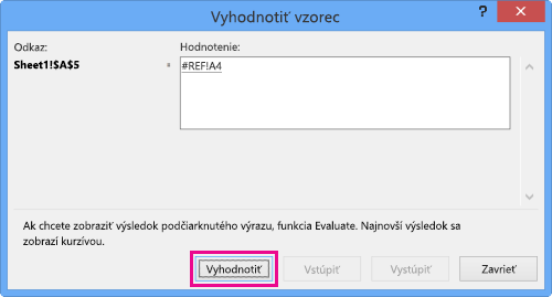 Dialógové okno Vyhodnotenie vzorca