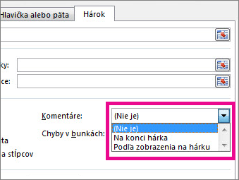 Na karte Hárok vyberte možnosť z časti Komentáre