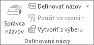 Skupina Definované názvy na karte Vzorce
