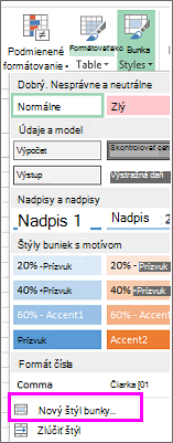 Možnosť Nové štýly buniek