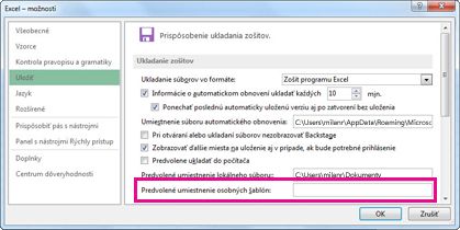 Možnosti nastavenia na ukladanie zošitov
