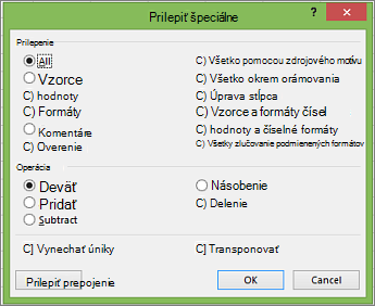 Dialógové okno Prilepiť špeciálne