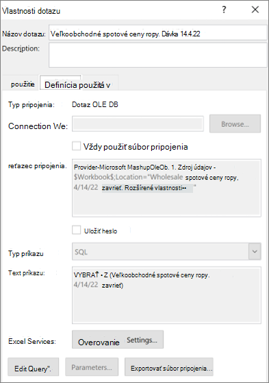 Vlastnosti pripojenia