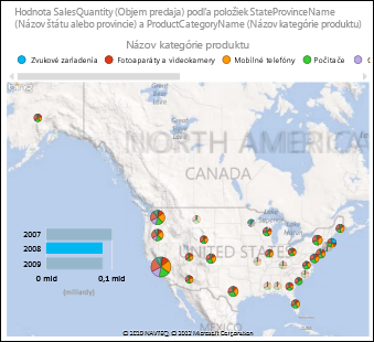 Mapa USA funkcie Power View s koláčovými grafmi