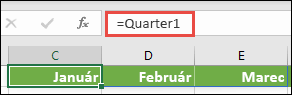 Použite pomenovanú konštantu poľa vo vzorci, napríklad =Kvartál1, kde Kvartál1 je definovaný ako ={Január,Február,Marec}