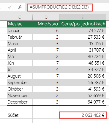 Riešenie chyby #HODNOTA! v údajoch na vyriešenie chyby vo funkcii SUMPRODUCT