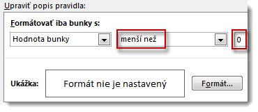 Okno na úpravu pravidla podmieneného formátovania