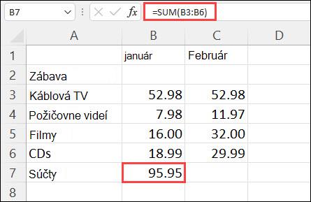 Výsledok automatického súčtu v bunke B7