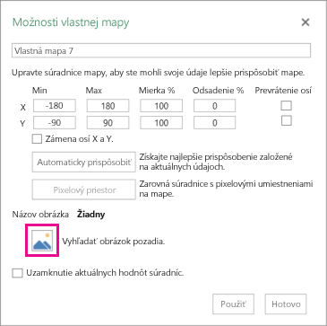 Dialógové okno Vlastné možnosti mapy