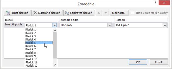Vyberte riadok, ktorý chcete zoradiť