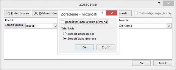 V poli Možnosti zoradenia kliknite na položku Zľava doprava