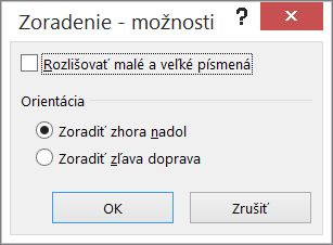 V dialógovom okne Zoradenie kliknite na položku Možnosti