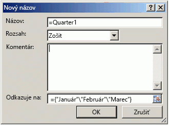 Dialógové okno Úprava názvu so vzorcom