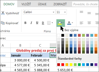tlačidlo výplne a možnosti na páse s nástrojmi