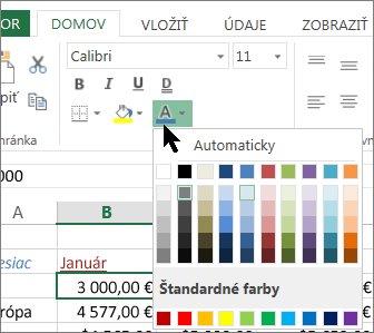 Výber inej farby textu