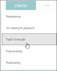Možnosť Tlačiť formulár v Microsoft Forms