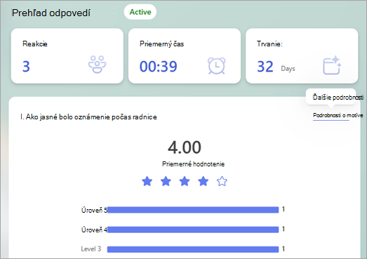 Prehľad odpovedí zobrazuje súhrn odpovedí s prepojeniami Ďalšie podrobnosti, ktoré vám pomôžu preskúmať podrobnosti jednotlivých odpovedí.