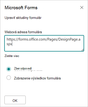 Adresa formulára sa automaticky vyplní do poľa webovej adresy formulára.