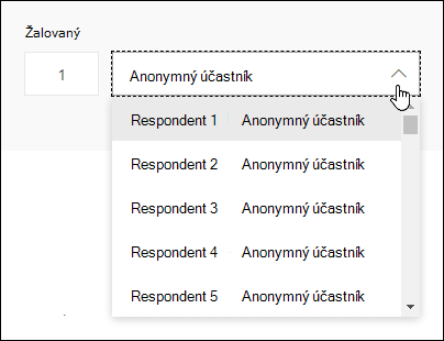 Zobrazenie rozbaľovacieho zoznamu respondentov v Microsoft Forms