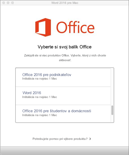 Choose Office 2016 for Mac license type